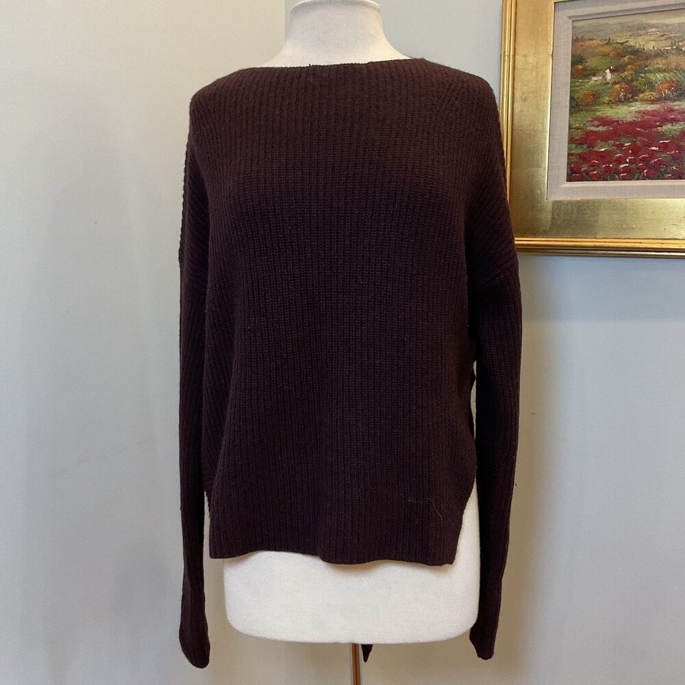 Brochu Walker Sweater M Burgundy Wool Cashmere Angora Blend Asymmetrical Hem Lux